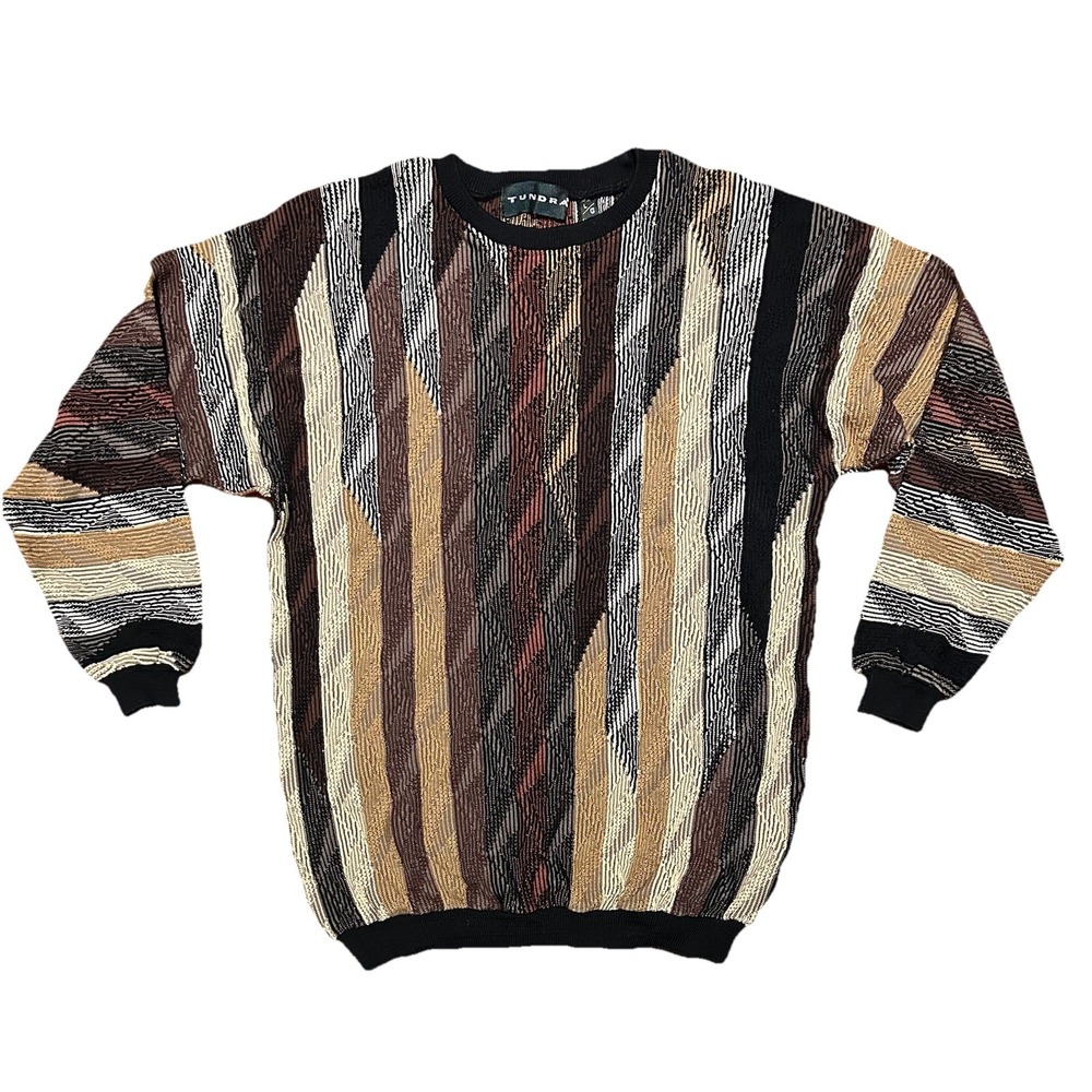 TUNDRA CANADA Sweater Sz Large Textured Ribbed 3D Cotton BIGGIE Hip‎ Hop 80's